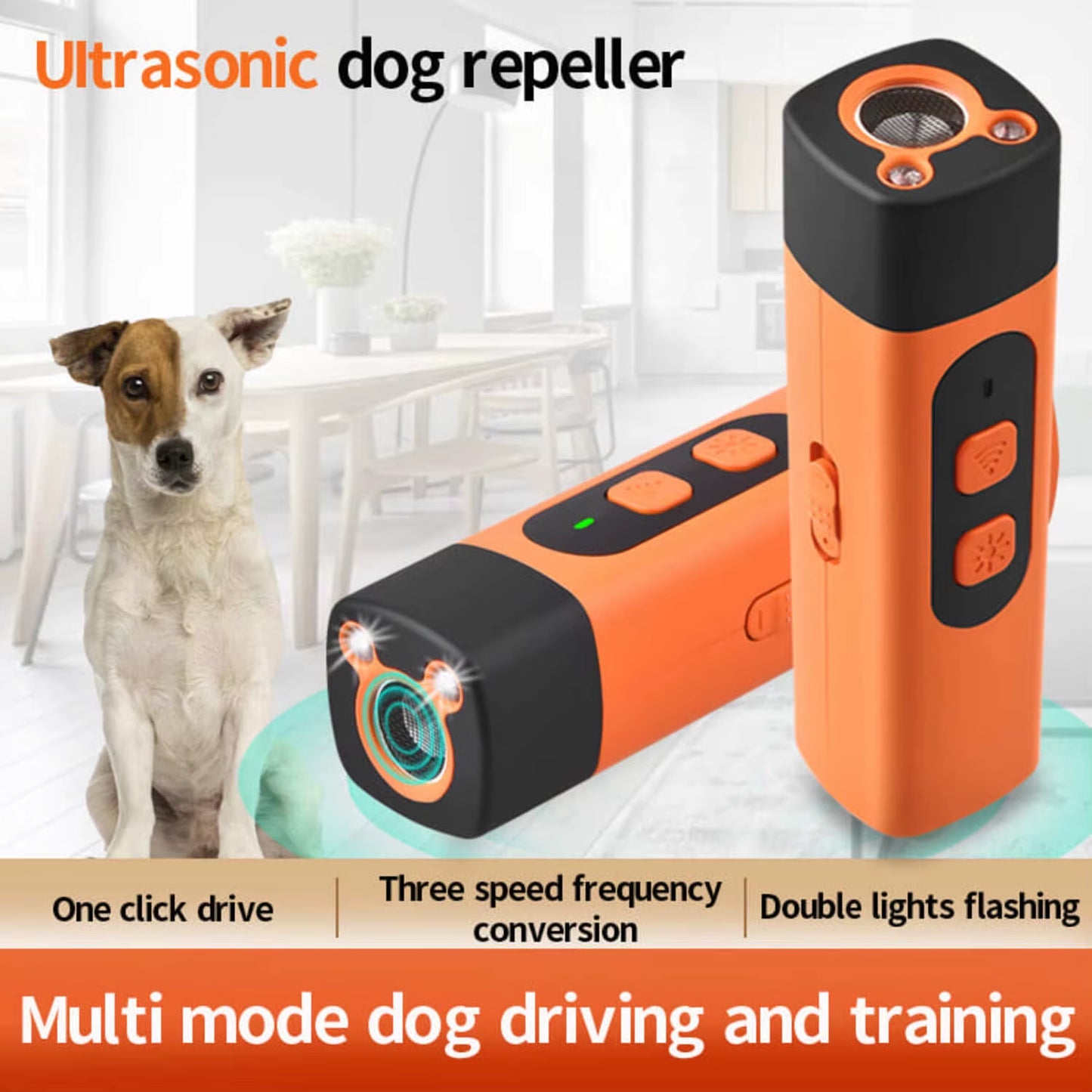 Rechargeable Ultrasonic Dog Repeller & Training Device with LED Flashlight