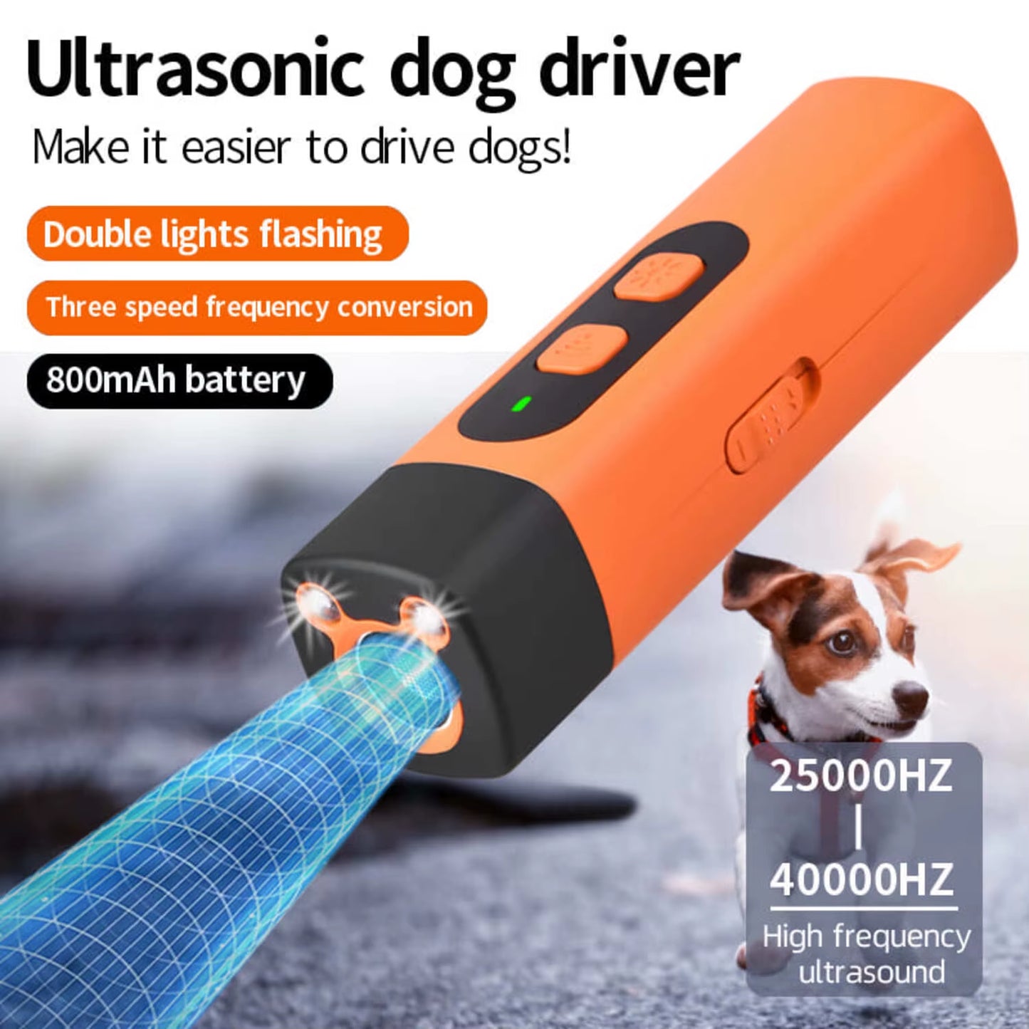 Rechargeable Ultrasonic Dog Repeller & Training Device with LED Flashlight