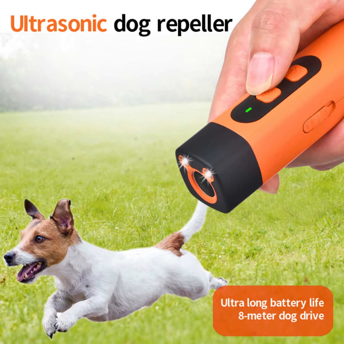 Rechargeable Ultrasonic Dog Repeller & Training Device with LED Flashlight