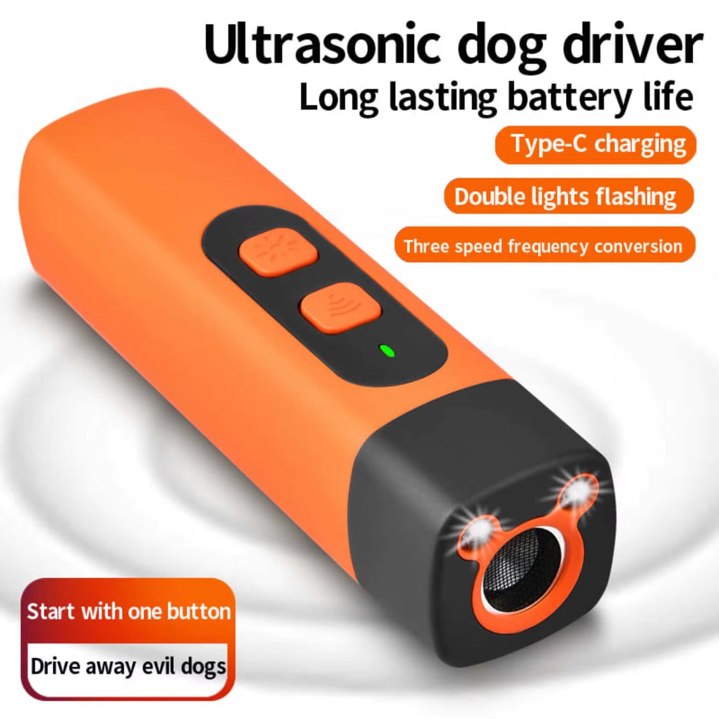 Rechargeable Ultrasonic Dog Repeller & Training Device with LED Flashlight